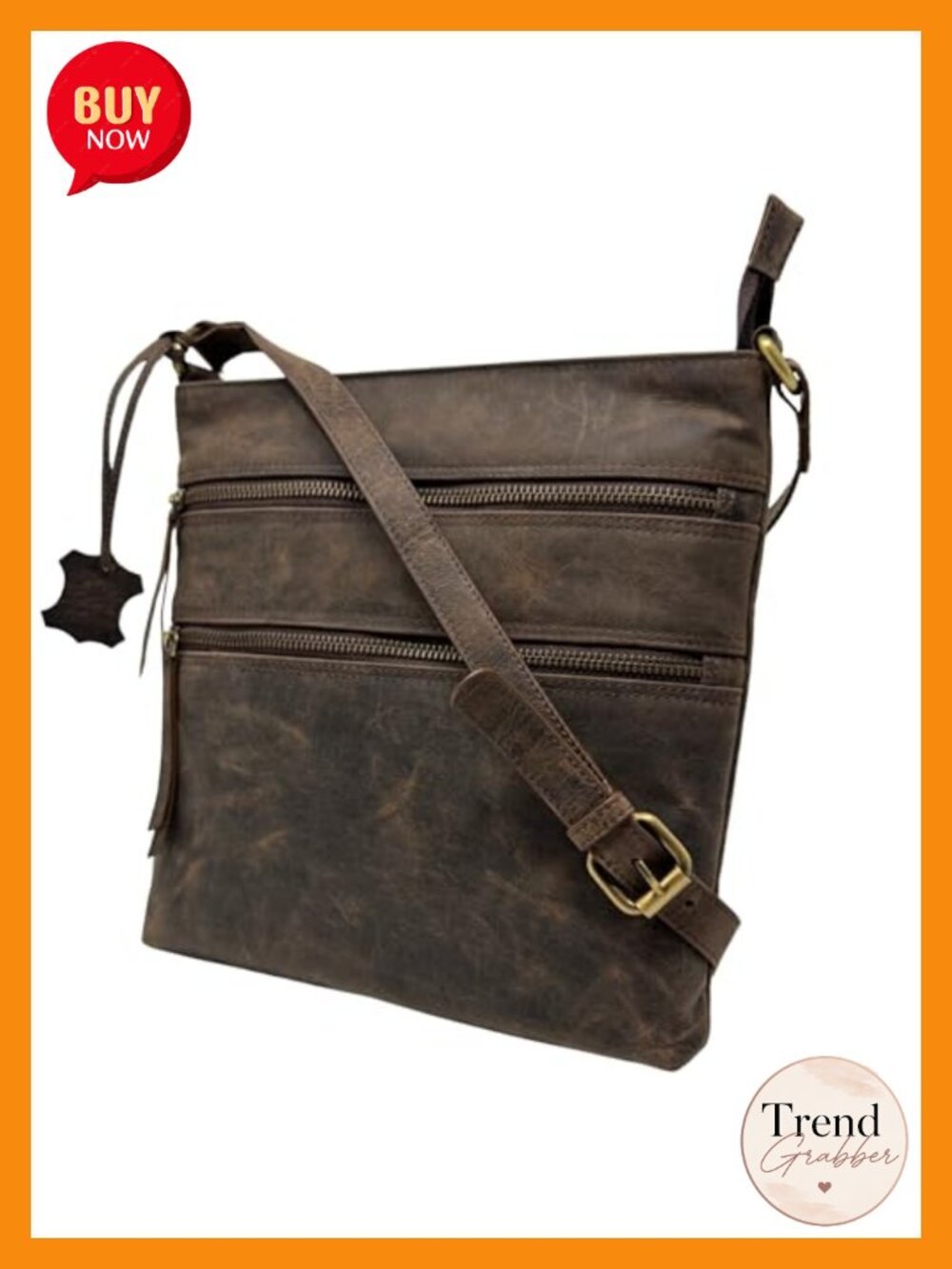 Genuine Leather Crossbody Handbag Vintage Satchel Adjustable Strap Shoulder Bag
